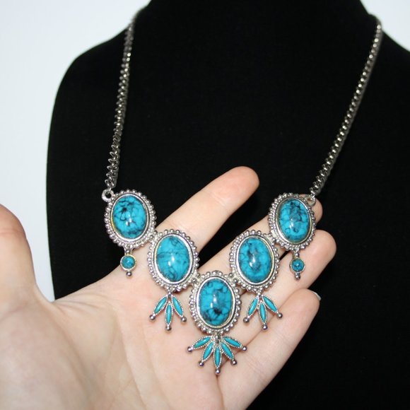 Vintage silver and turquoise necklace 22" - Picture 3 of 4